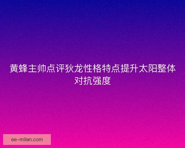 黄蜂主帅点评狄龙性格特点提升太阳整体对抗强度